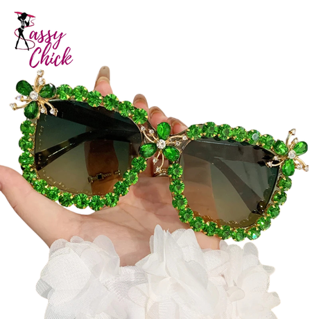 Unique Large Diamond Luxury Rhinestone Sunglasses Sassy Chick Logo