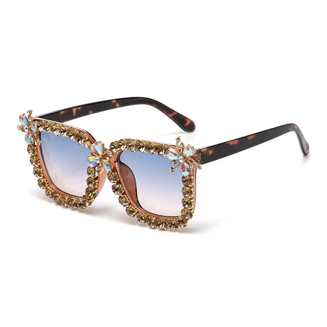 Leopard Unique Large Diamond Luxury Rhinestone Sunglasses