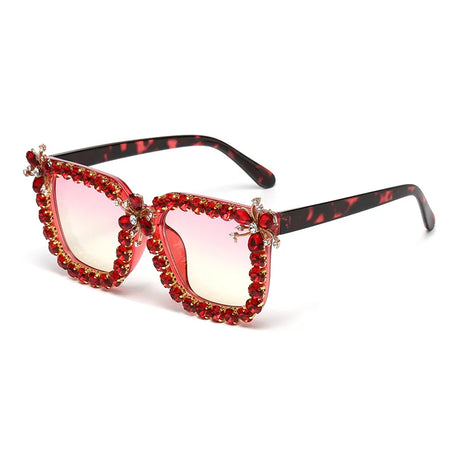 Red Unique Large Diamond Luxury Rhinestone Sunglasses