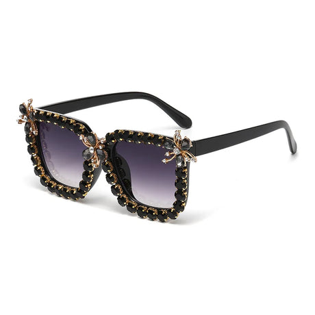 Black Unique Large Diamond Luxury Rhinestone Sunglasses