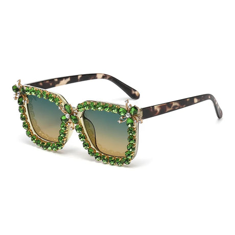 Green Unique Large Diamond Luxury Rhinestone Sunglasses