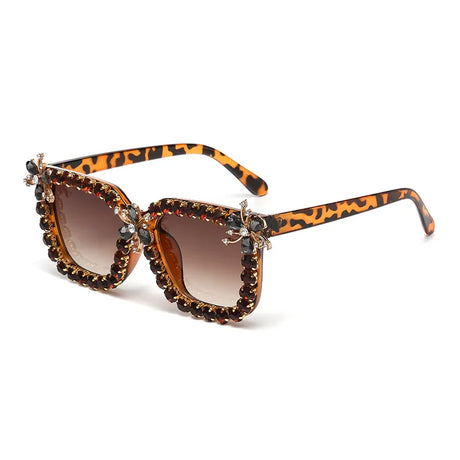 Leopard Unique Large Diamond Luxury Rhinestone Sunglasses