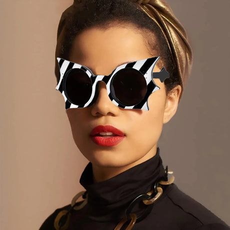 model using Unique Original UV400 Bat Shaped Sunglasses