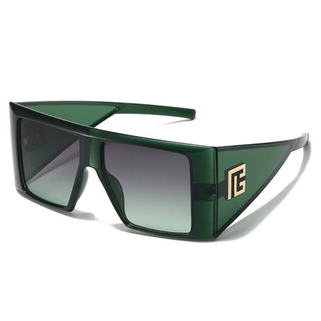 Green Unique Oversized Square Ladies Sunglasses