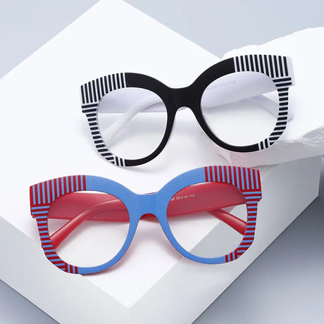 Unique Stripe Frame Cat Eye Reading Glasses red black