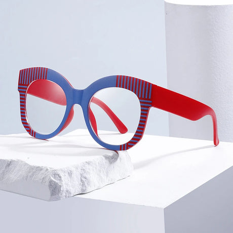 Unique Stripe Frame Cat Eye Reading Glasses red blue