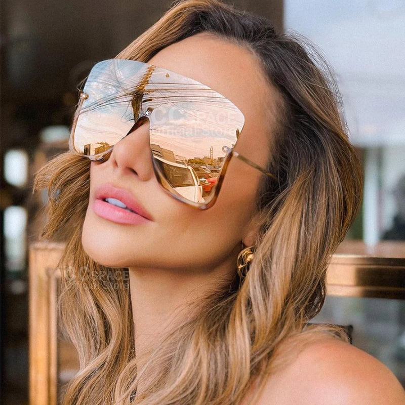 Model Using Uv400 Oversized Half Frame Luxury Sunglasses