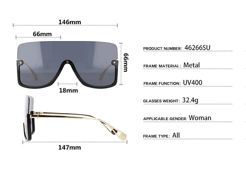 Size of Uv400 Oversized Half Frame Luxury Sunglasses