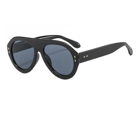 Black Versatile Trendy Rivet Large Frame Pilot Sunglasses