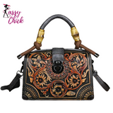 Vintage 3D Floral Pattern Leather Bag Sassy Chick Logo