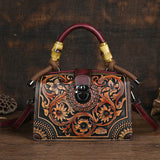 Wine red Vintage 3D Floral Pattern Leather Bag