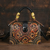 Brown Vintage 3D Floral Pattern Leather Bag