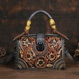 Black Vintage 3D Floral Pattern Leather Bag