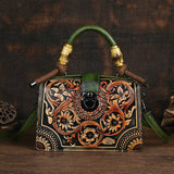 Green Vintage 3D Floral Pattern Leather Bag