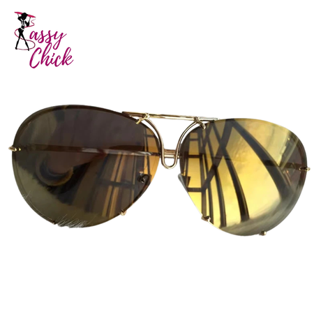 Vintage Black Mirror Oversized Pilot Sunglasses Sassy Chick Logo