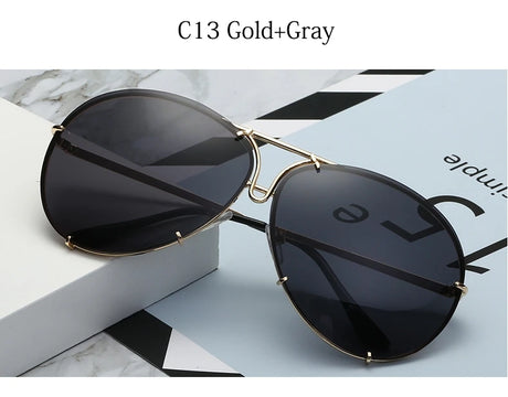 Vintage Black Mirror Oversized Pilot Sunglasses