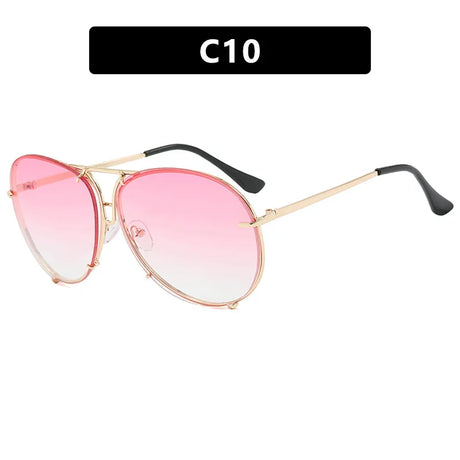 Pink Vintage Black Mirror Oversized Pilot Sunglasses