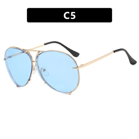 Blue Vintage Black Mirror Oversized Pilot Sunglasses
