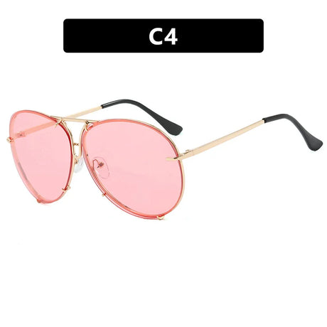 Pink Vintage Black Mirror Oversized Pilot Sunglasses