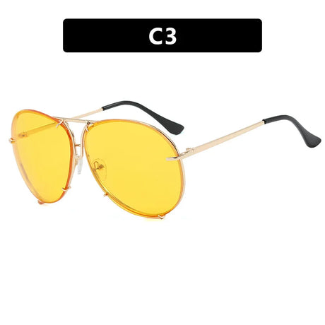 Yellow Vintage Black Mirror Oversized Pilot Sunglasses