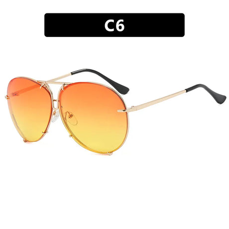 Orange Vintage Black Mirror Oversized Pilot Sunglasses