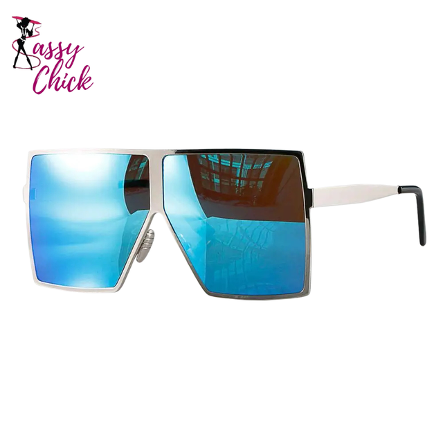 Vintage Bling Metal Frame Oversized Square Sunglasses Sassy Chick Logo