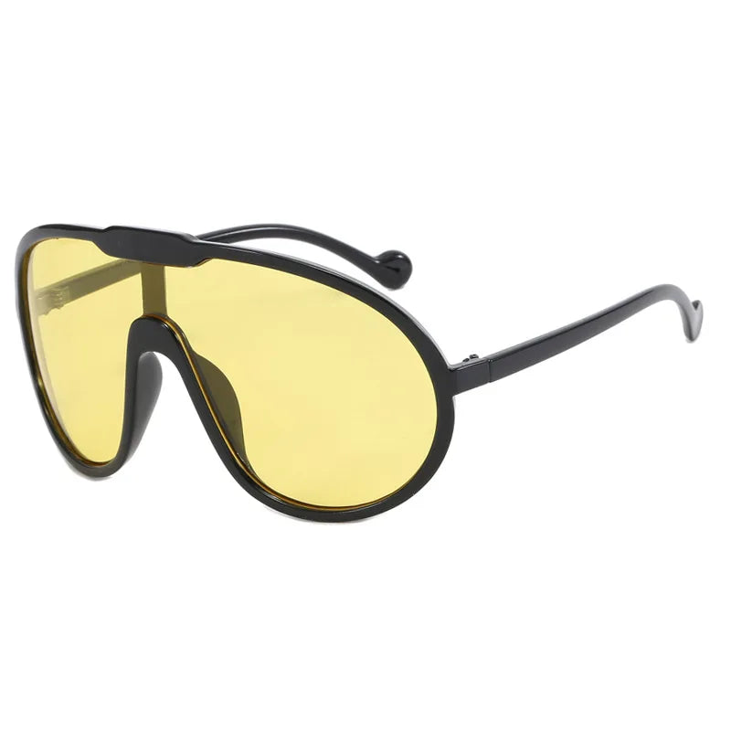Black Frame, Gold Lens Vintage Brand Oversized Pilot Sunglasses