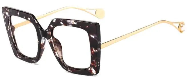 square glasses black white mix clear lens