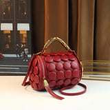 Red Vintage Button Round Cylinder Handbag