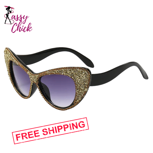 Vintage Cat Eye Rhinestone Sunglasses Sassy Chick Logo