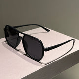 Black Vintage Double Bridge Irregular Rim Sunglasses