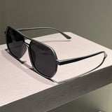 Gray Vintage Double Bridge Irregular Rim Sunglasses