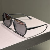 Gray Vintage Double Bridge Irregular Rim Sunglasses