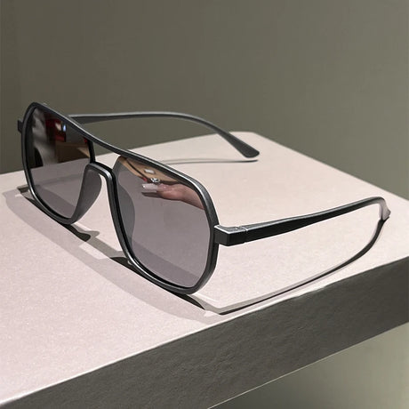 Gray Vintage Double Bridge Irregular Rim Sunglasses