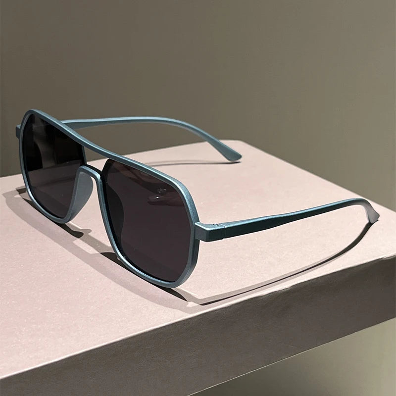 Gray Vintage Double Bridge Irregular Rim Sunglasses