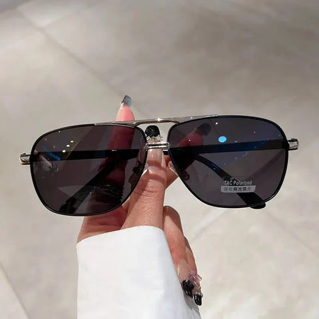 Black Vintage Double Bridge Polarized Photochromic Sunglasses