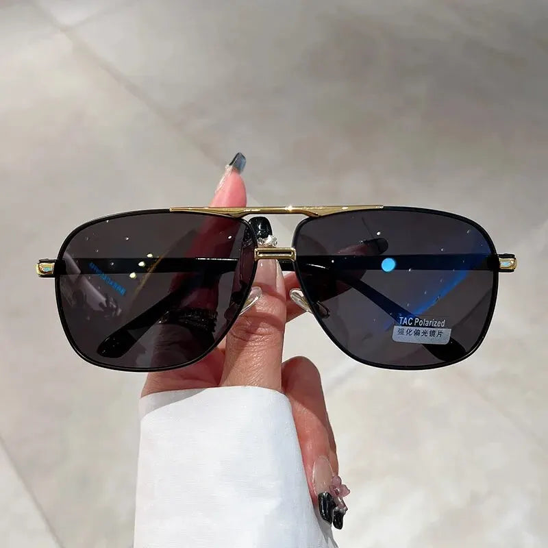 Black Vintage Double Bridge Polarized Photochromic Sunglasses