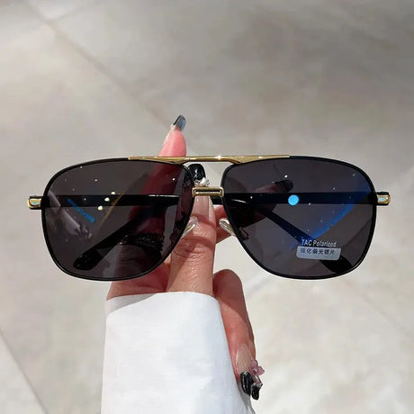 Black Vintage Double Bridge Polarized Photochromic Sunglasses