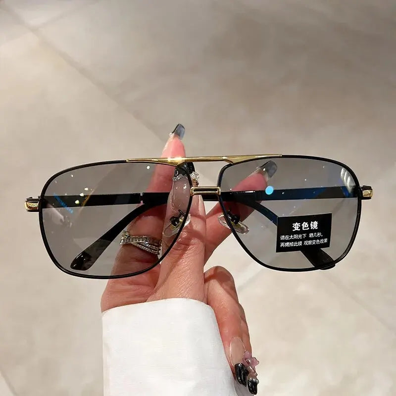 Vintage Double Bridge Polarized Photochromic Sunglasses