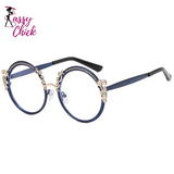 Vintage Engraved Round Clear Eyewear Sassy Chick Logo