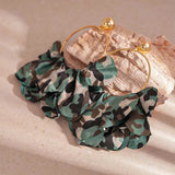 Green Leopard Vintage Exaggerated Metal Big Round Fabric Petal Drop Earrings
