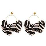 Black White Vintage Exaggerated Metal Big Round Fabric Petal Drop Earrings