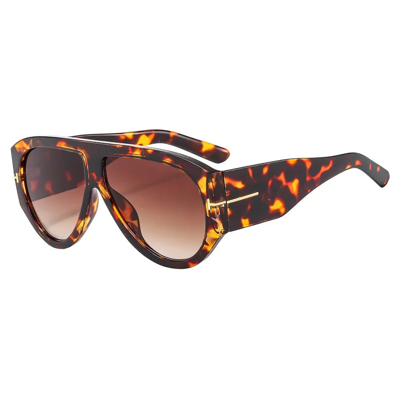 Vintage Female Retro Flat Top One Piece Sunglasses leopard