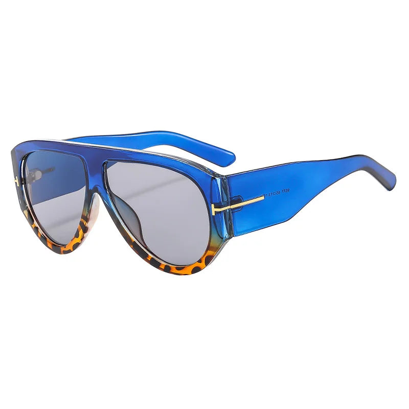 Vintage Female Retro Flat Top One Piece Sunglasses blue/ leopard