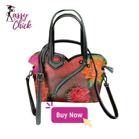 Vintage Genuine Leather  Floral Tote Bags Sassy Chick Logo