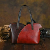 Vintage Genuine Leather  Floral Tote Bags red