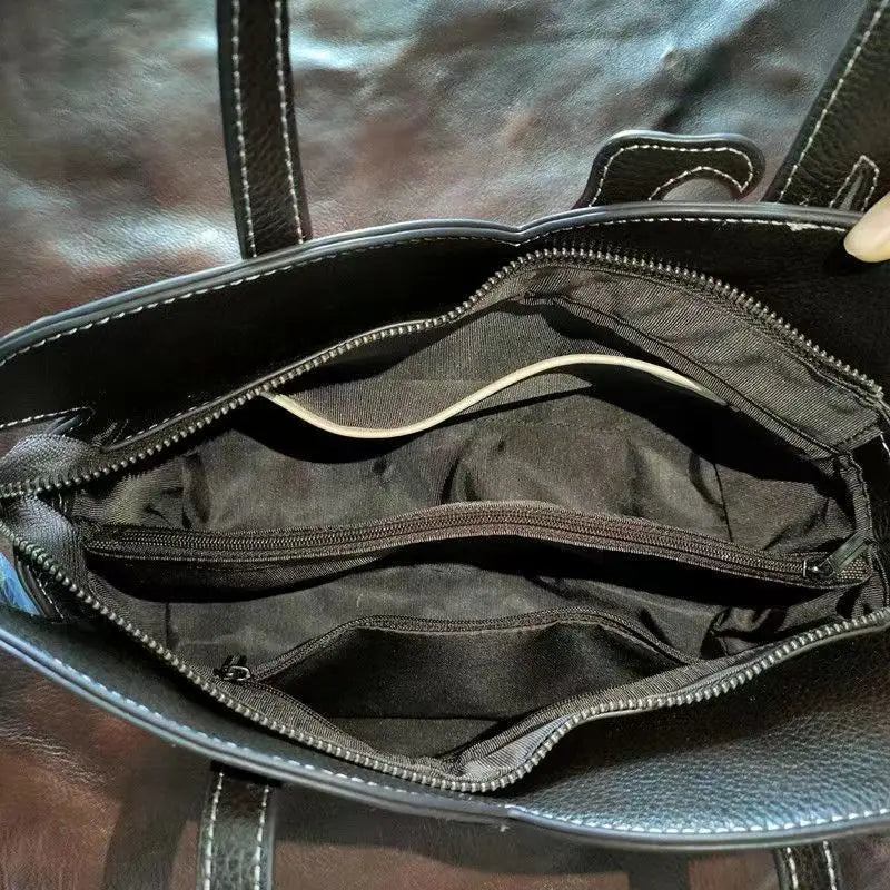 Vintage Genuine Leather  Floral Tote Bags compartment