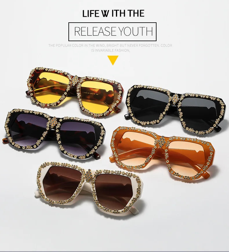Collection of Vintage Gold Carved Rhinestone Sunglasses