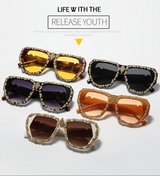 Collection of Vintage Gold Carved Rhinestone Sunglasses