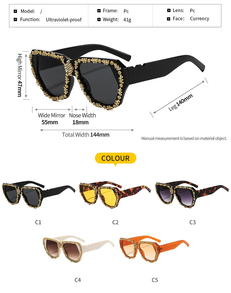 Size of Vintage Gold Carved Rhinestone Sunglasses